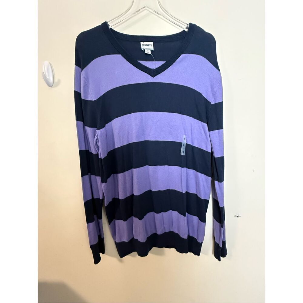 Old Navy V-Neck Rugby Stripe Pullover Cotton Sweater, Navy & Purple, Men's XL NW